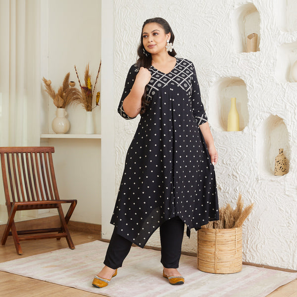 Buy online Navy Bandhani Printed Straight Kurta from Kurta Kurtis for Women  by Showoff for ₹609 at 65% off | 2024 Limeroad.com